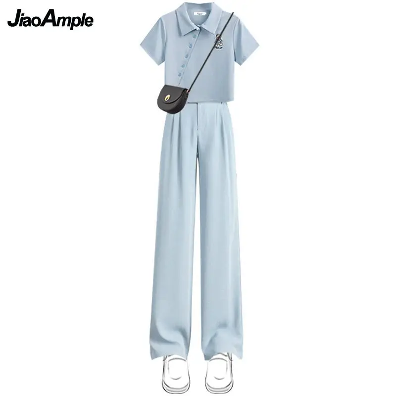 2024 Summer New in Matching Set Women\'s Cute Short Sleeve T-shirt Casual Suit Pants Two Piece Korean Elegant Tracksuit Suits