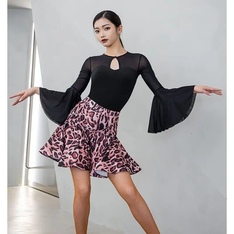 Traje de Baile para Mujer con Mangas de Campana, Ajuste Delgado, para Práctica y Actuación, Ropa de Baile Latino de Salón, Pa...