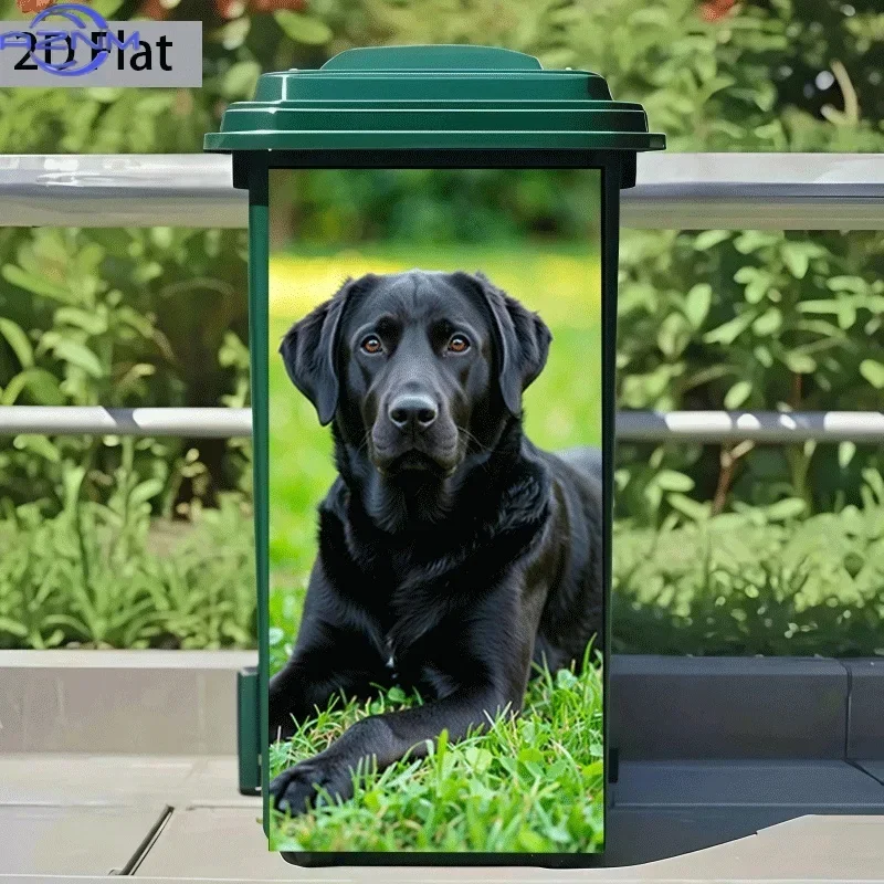 2D 1PCTrash Can Sticker Black Dog Lying on Grass Theme Design Wall Sticker Decorative Wallpaper Self-Adhesive Kitchen Trash Ca