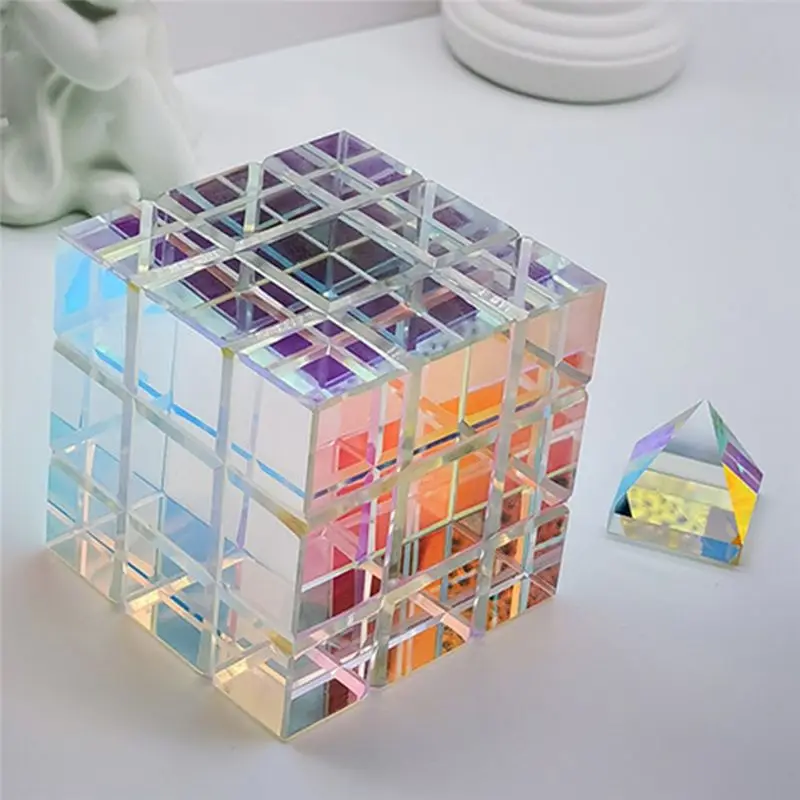 B84B for Colorful Prism Sun Catcher for Cube Glass, Magic Desktop Decoration, Light Refraction Rainbow Maker for Home Office