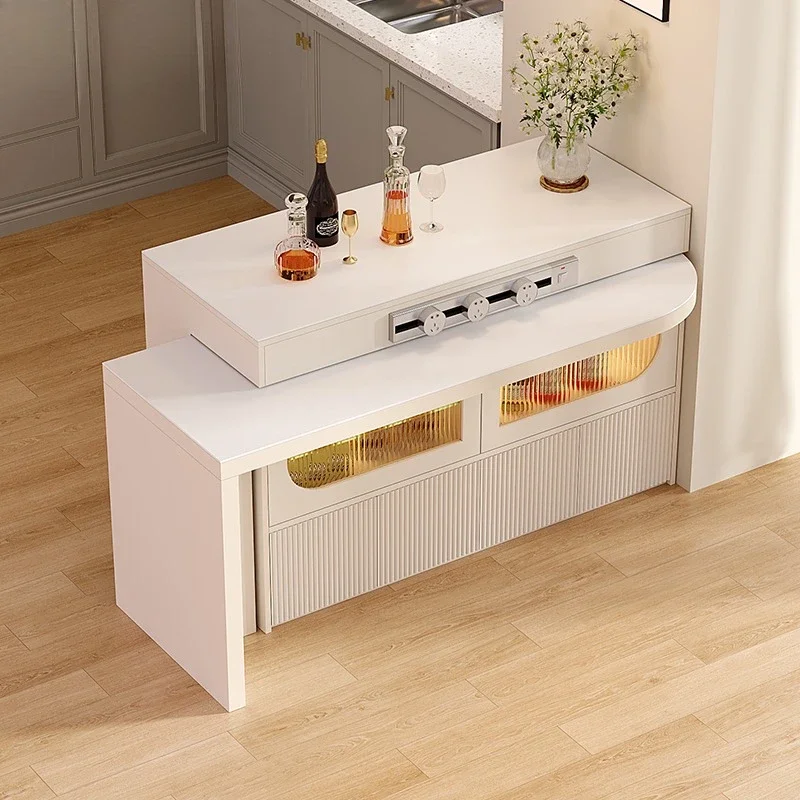 cream wind rock slab island table integrated retractable kitchen rotating island table bar tea table 8E41