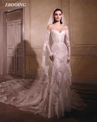 Newest Wedding Dress Mermaid Lace Sweetheart Neck Customized Chapel Train Off The Shoulder Sleeves Bride Gown Vestidos De Novias
