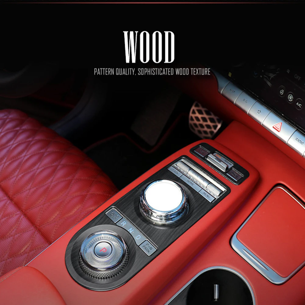 

Car Wood Carbon Fiber Central Gears Panel Cover Center Console Gear Shift Decorative Cap Cover For Genesis GV70 2022 2023