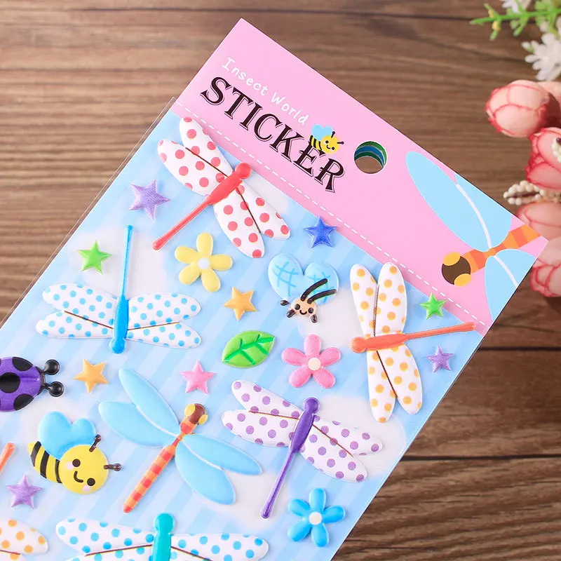 

1 Sheet Dragonfly Butterfly 3D Stickers Cartoon for Children Kids DIY Early Childhood Education Stickers Scrapbook Decorations