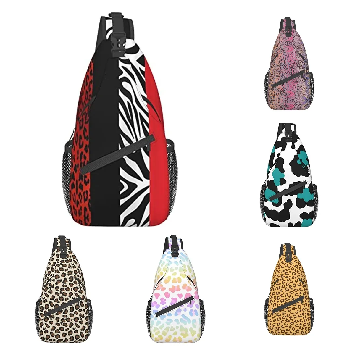 

Red Leopard and Zebra Animal Cross Chest Bag Diagonally Sling Backpack Travel Hiking Cycling Bag Crossbody Shoulder Bag Casual