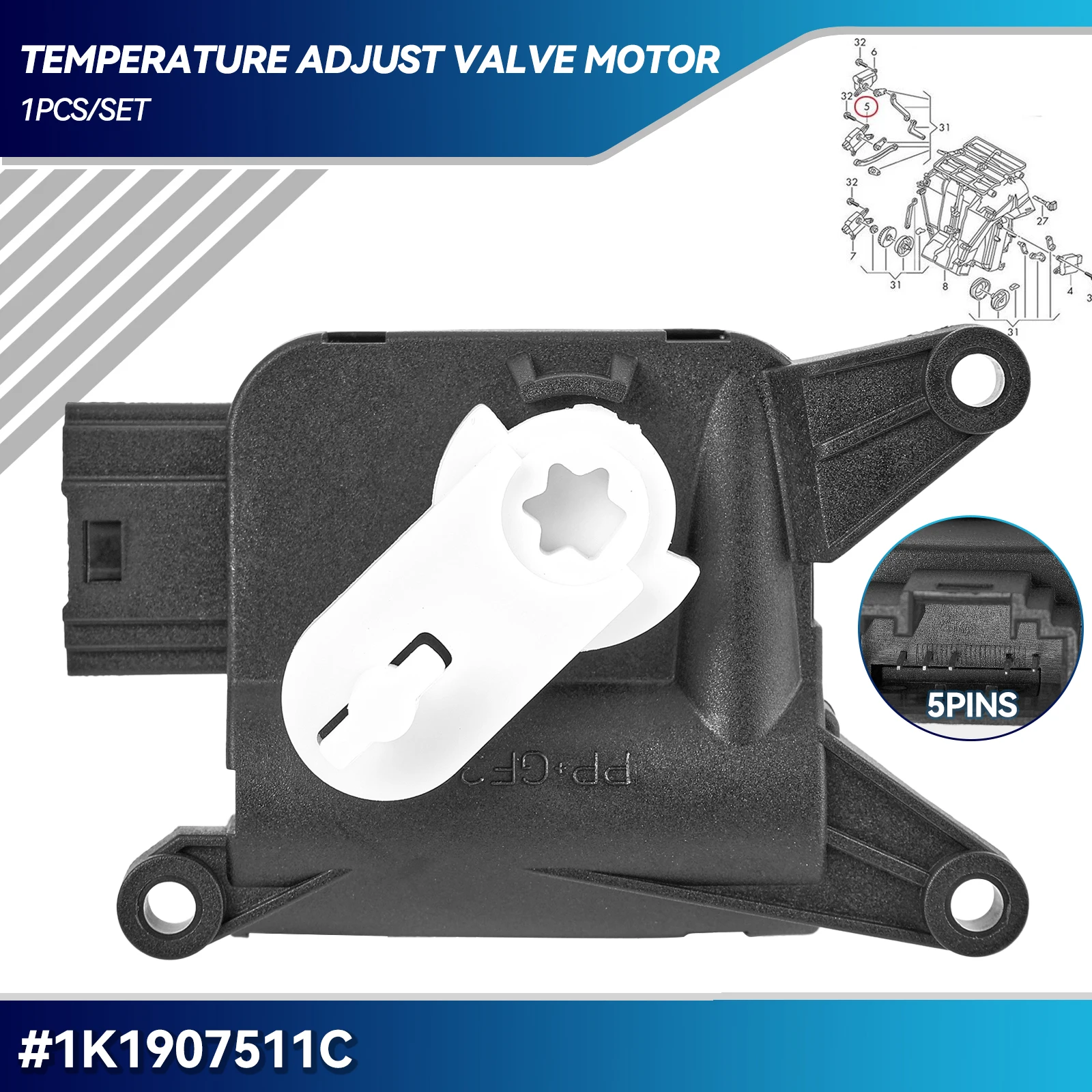 Temperature Adjust Valve Servo Control Heater Fan Motor Fits For VW EOS Golf GTI Jetta MK5 MK6 Touran Audi A3 Q3 TT 1K1907511C