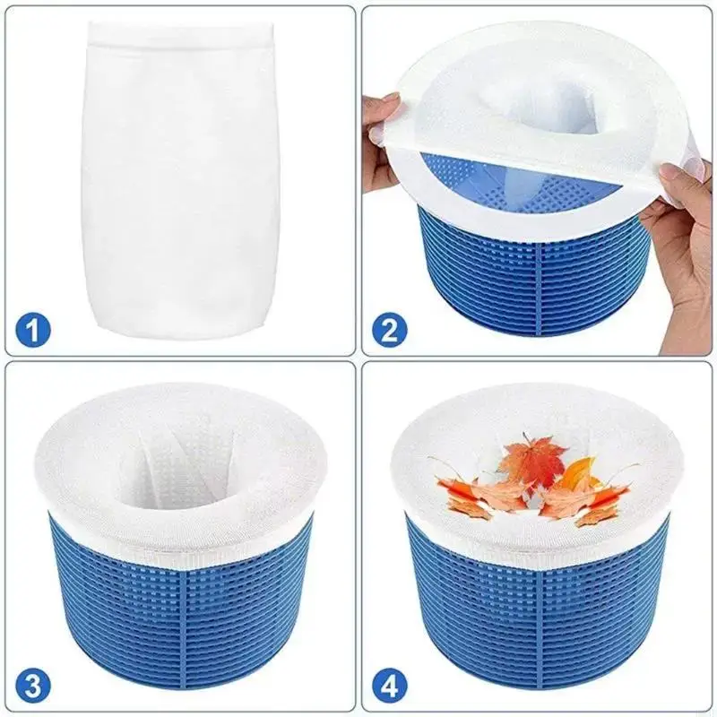 Pool Skimmer Filter Bag for Backyard Pool Cleaning, Debris Collection Basket Liner Replacement Set, Approx. 4.8 x 8.2 In B03E