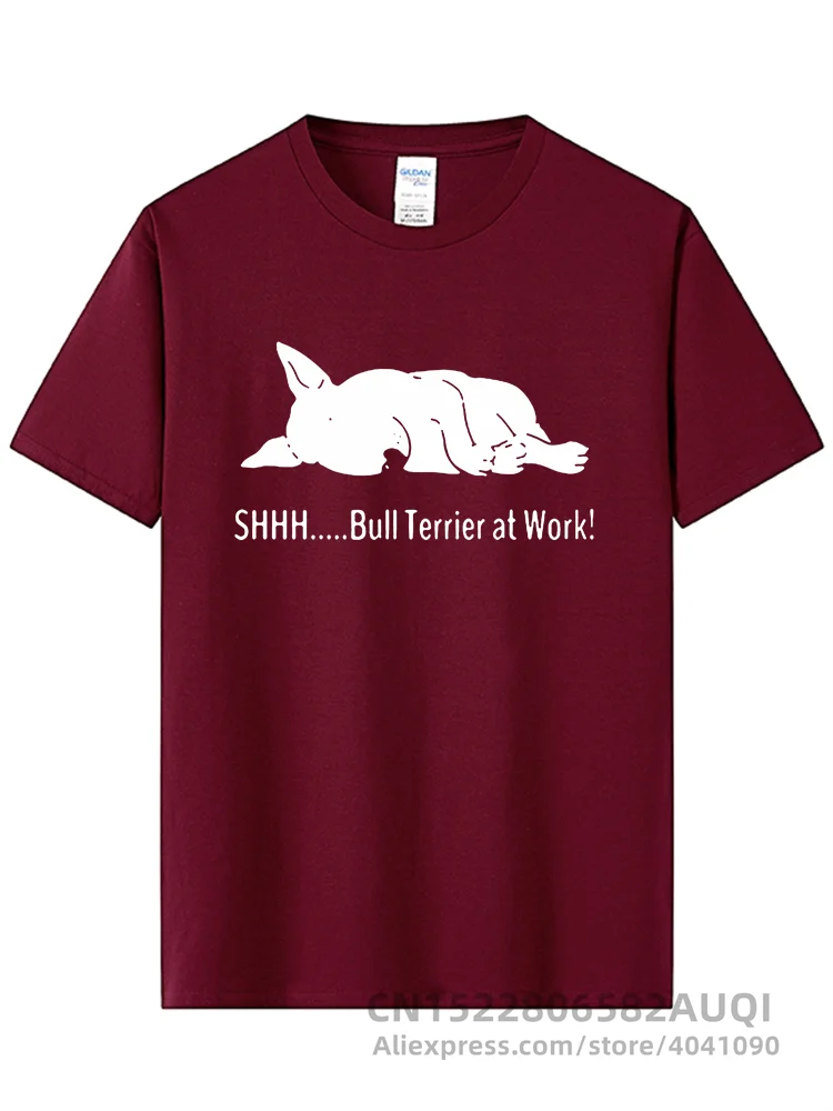 Tee Bull Terrier At Work T Shirts Funny Graphic Fashion New Cotton Short Sleeve O-Neck T-shirt