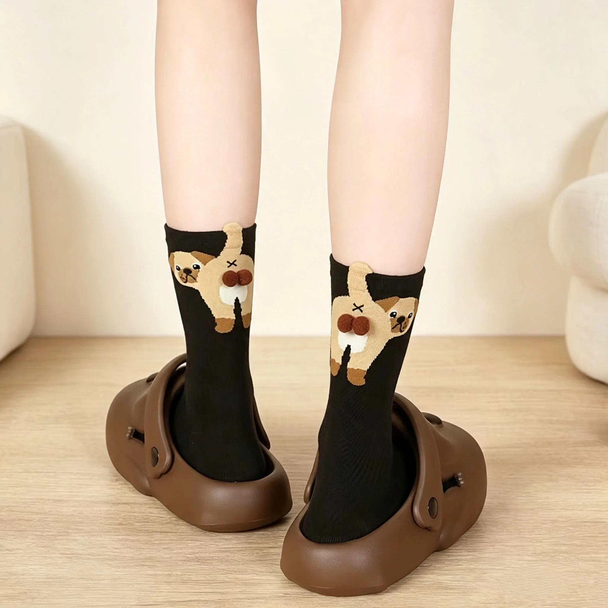 1-10Pairs Kawaii Egg Dog Cartoon Crew Socks for Women Men Cute Puppy Pattern Funny Mid Calf Casual Socks for Fall Winter Daily