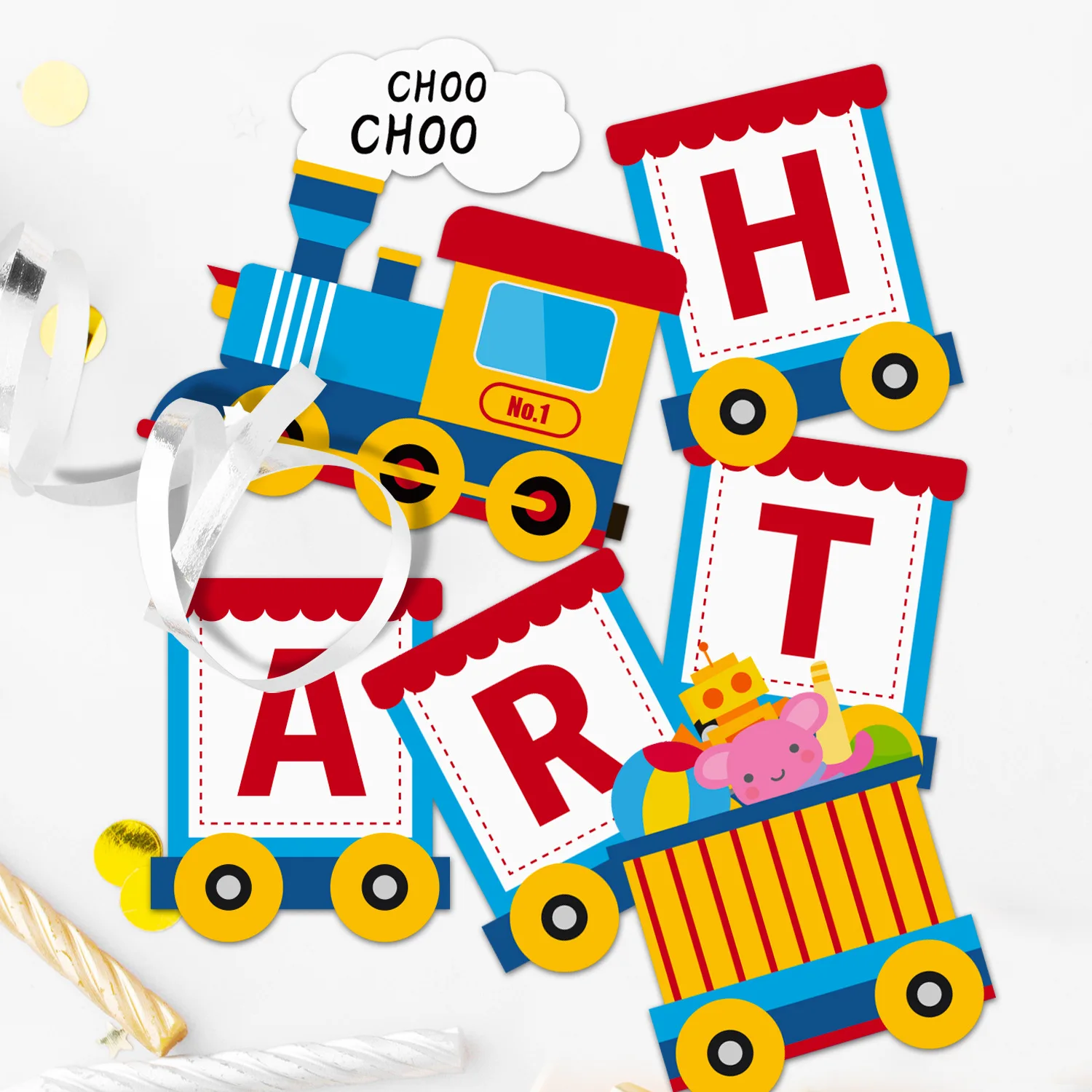 Fournitures de décoration de fête d'anniversaire en train pour garçon de 2 ans – Choo Choo Im Two Ballons, bannière « Happy Birthday » pour Chugga Chugga Two Two Two Railroad Décorations