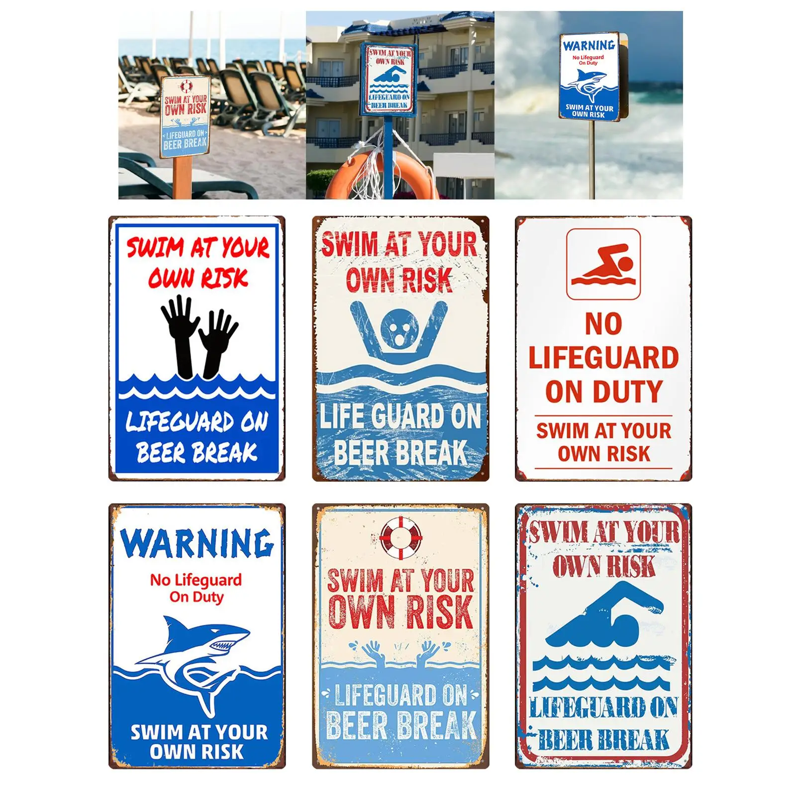 Swim at Your Own Risk Weatherproof Metal Plaque Sign Tin Painting Pool Sign for Outdoor Gardens Home Decor Warning Water Park