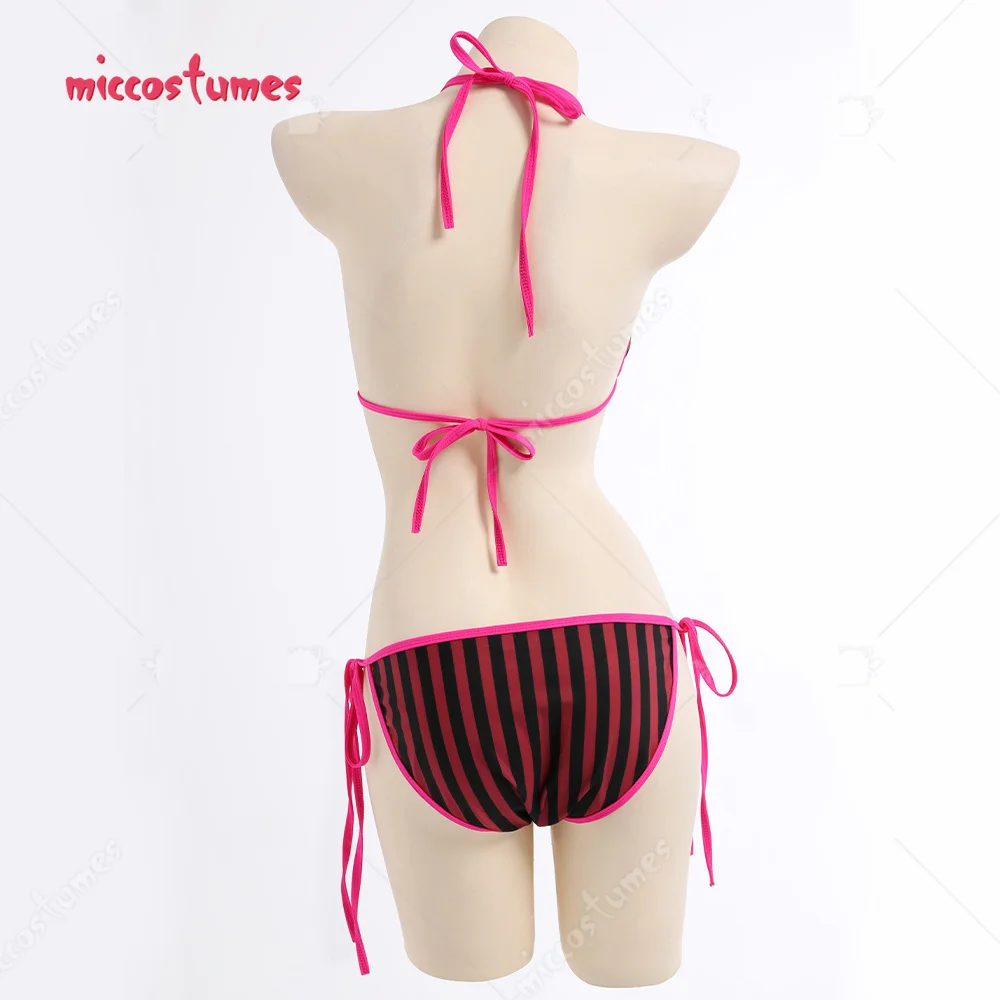 Traje de baño de dos piezas a rayas rojas y negras para mujer, conjunto de Bikini con cordones, traje de baño para playa y piscina