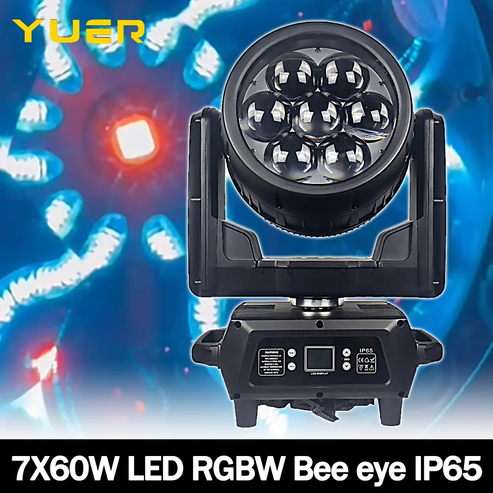 7x60W Bee eye RGBW LED Moving head Zoom Strobe beam stage effect lighting DJ Disco show party dance wedding decorate YUER