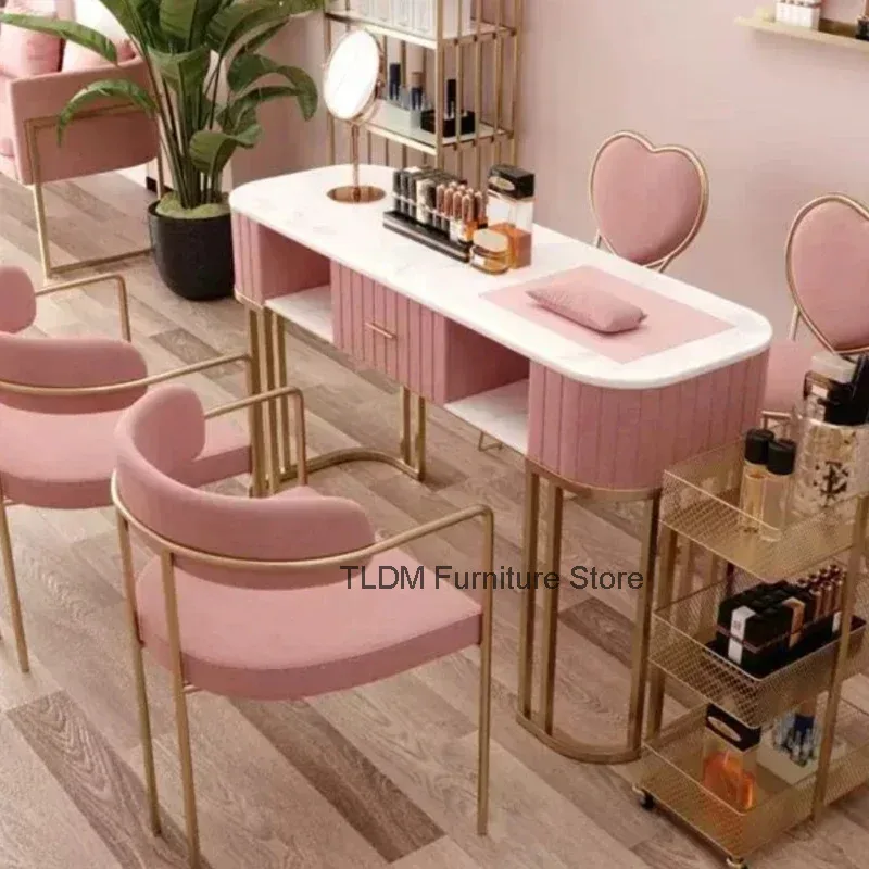 Table Nordic Professional Mesa Receptionist Modern Design Manicure Nail Modern Pink Table De Manicure Exquisite Furniture