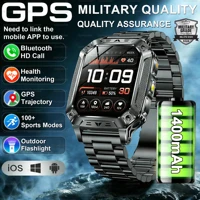 Reloj inteligente militar para exteriores 2026, reloj deportivo para hombres, pantalla AMOLED de 2,01 pulgadas, batería de 1400mAh, linterna, llamada, banda inteligente resistente al agua