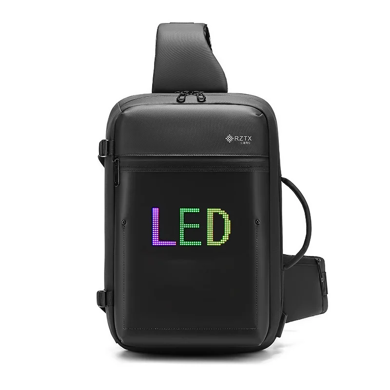 Tela led dinâmica sling saco impermeável app controle publicidade crossbody saco masculino oxford pacote de peito sacos com usb