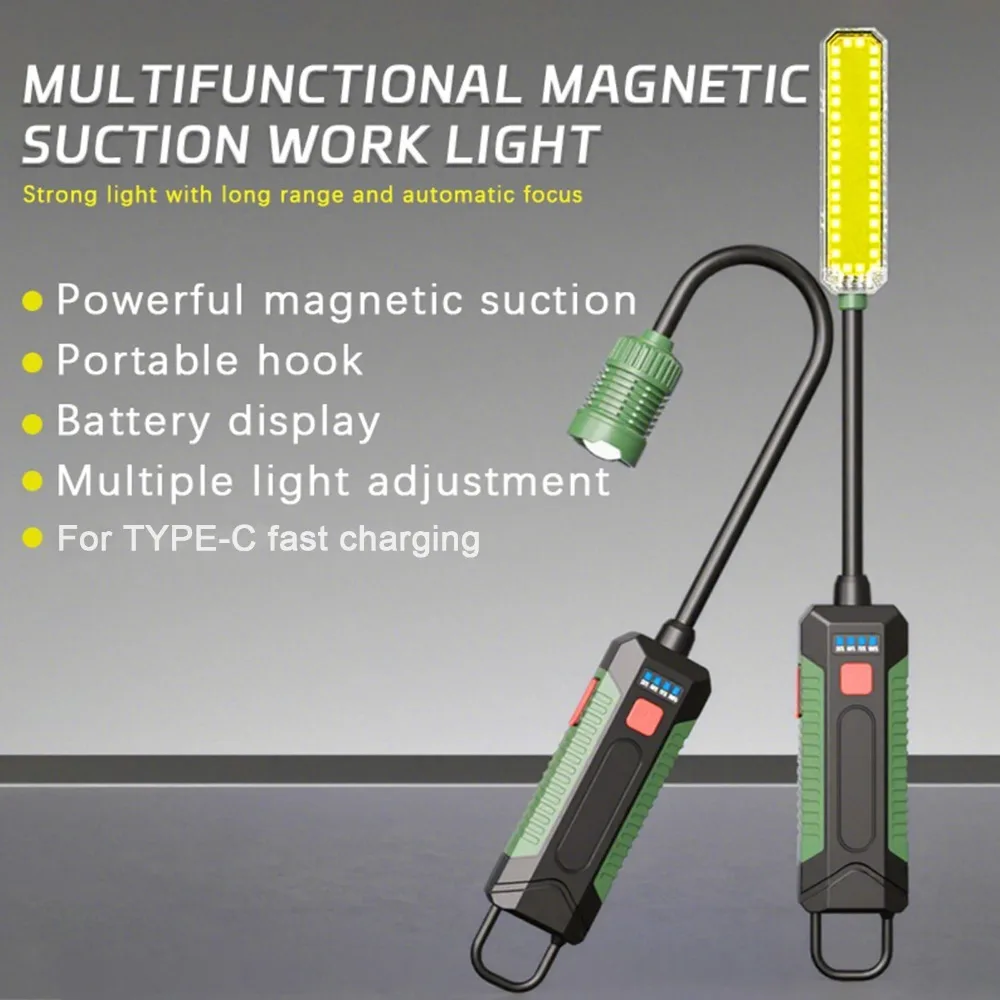 

Магнитный кемпинговый фонарь с крючком 360° ° Гибкая рабочая лампа с зарядкой Type-C, водонепроницаемая подвесная лампа для ремонта автомобилей