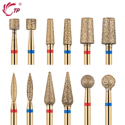 TP 2pcs/lot Titanium Diamond Nail Drill Bits Electric Milling Cutter for Manicure Cuticle Clean Rotary Burrs Drill Bit Nail Tool