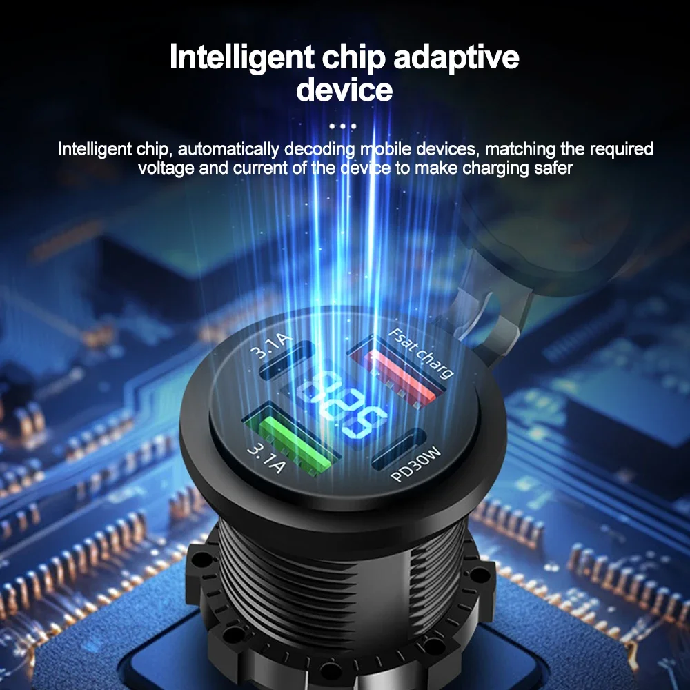 83 واط دراجة نارية مقبس شاحن السيارة PD30W شحن سريع 22.5 واط المزدوج USB نوع C منفذ الهاتف محول الطاقة مع الفولتميتر مقاوم للماء #3