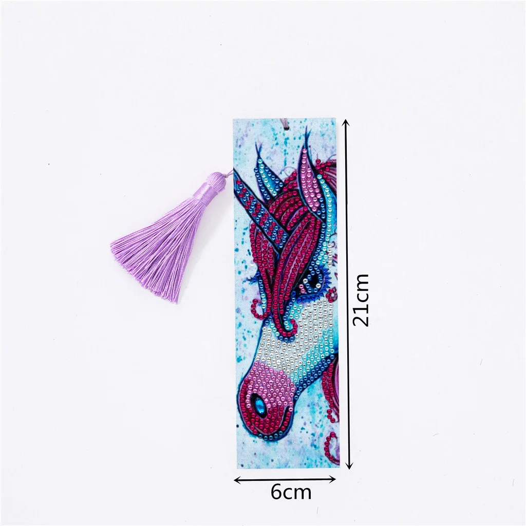 1 DIY animal pattern diamond art painting set, PU leather tassel pendant bookmark, suitable for study and book supplies