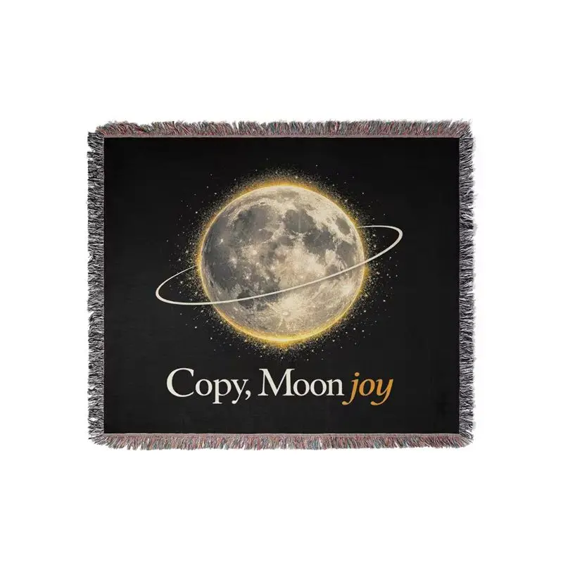 Aertemisi Copy Moon Joy Funny Lunar Quote Graphic Jacquard Fringed Woven Throw Blanket with Tassel