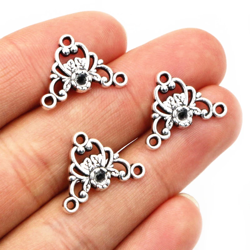 40pcs 14x19mm Antique Silver Plated Bronze Flower Style Connector Charm Pendant DIY Jewelry Supplies for Bracelet Necklace