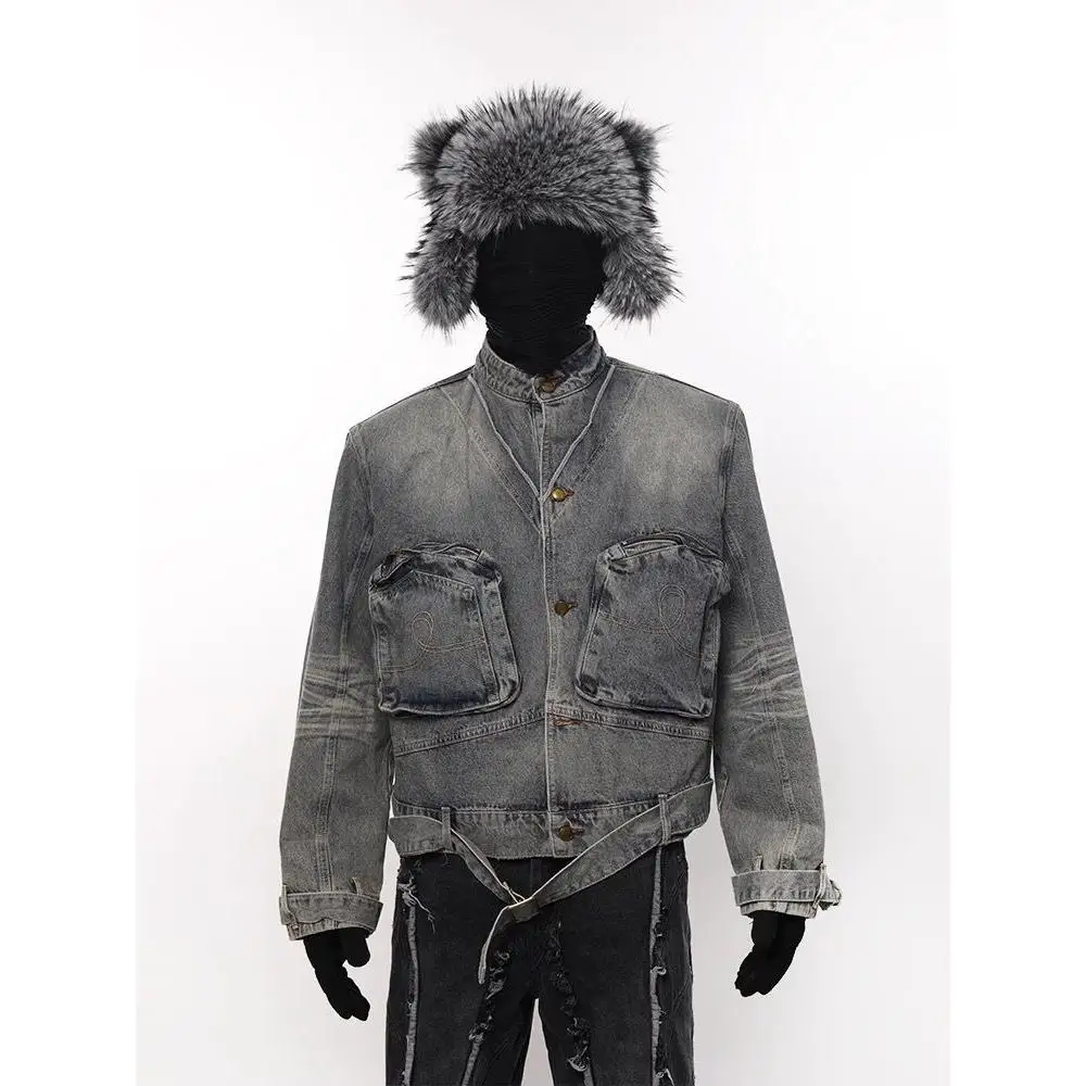 

Плиссированный дизайн American Sle, двойное джинсовое пальто Jaet в стиле ретро, японское джинсовое пальто Sle, подходит для модного городского хлопка...