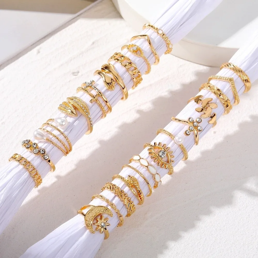 23 Pcs/Set Vintage Punk Ring Set Gold/Silver Multi-Layer Stackable Geometric Knuckle Rings Set Hollow Finger Ring
