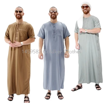 Abaya musulmana ropa islámica hombres Kaftan Pakistán musulmán Arabia Saudita Djellaba Islam ropa afgano bata de manga corta Thobe