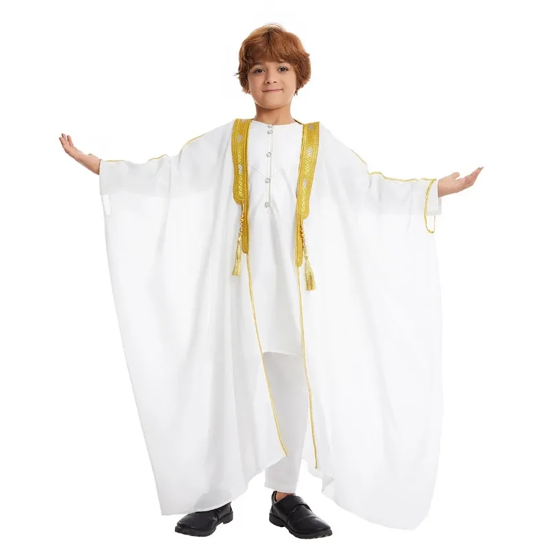 Muslimische Saudi-arabische Jungen Robe Dishdasha Kinder Abaya Kaftan Gebet Islam Kleidung Kimono Naher Osten Teenager Kleid Dubai Jubba Thobe