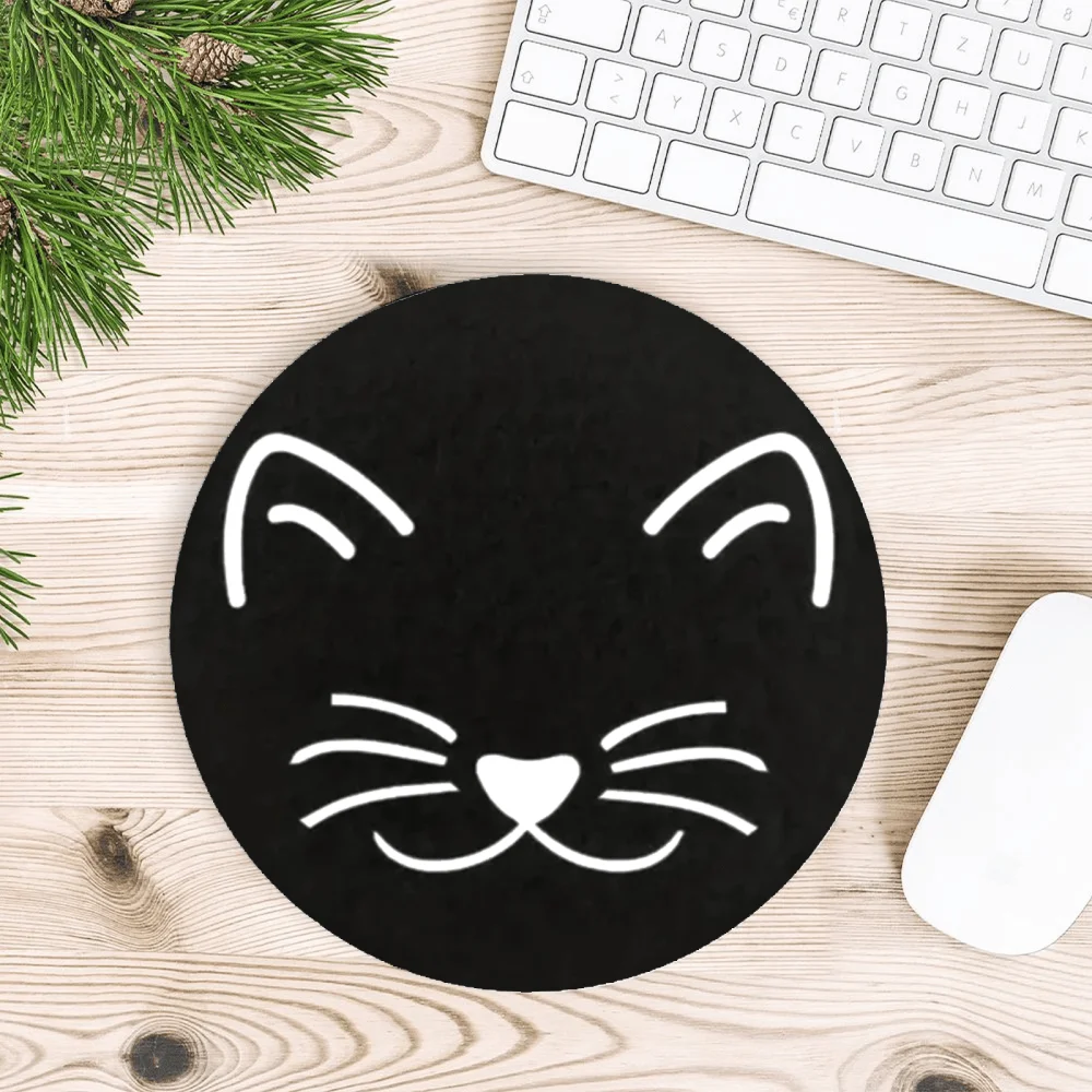 

Cute Cat Face Mouse Pad Round Non-Slip Rubber Desk Adorable Kitten Gaming Computer Accessory Keyboard Mat Office Rug Carpet