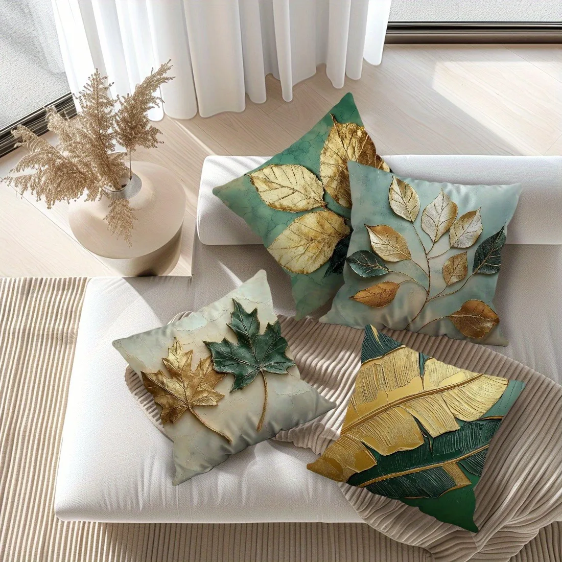 

Nordic Leaf Print Pattern Home Decor Pillowcase Bedroom Living Room Sofa Decoration Polyester Cushion Cover with Zipper