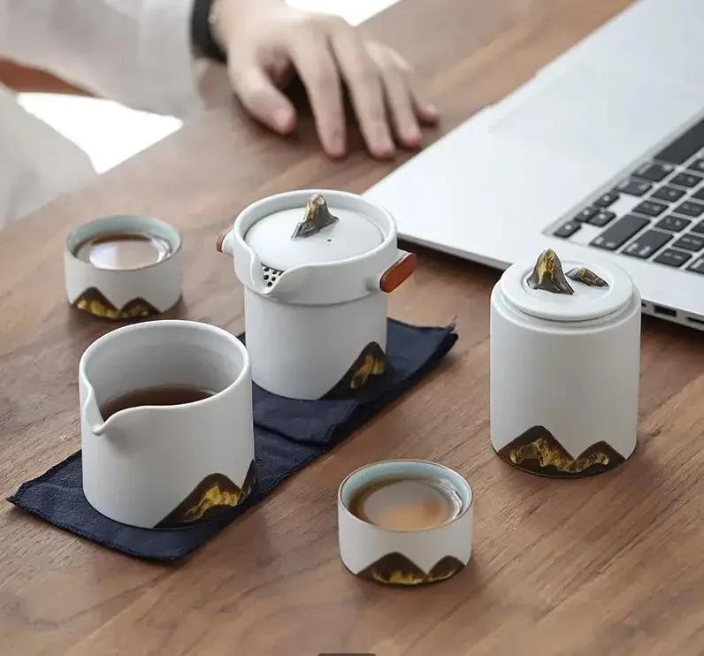 

Ceramic Kung Fu Tea Set Stoneware Teapot Teacup Outdoor Utensils One Pot and Two Cups Portable Travel Teaware Sets