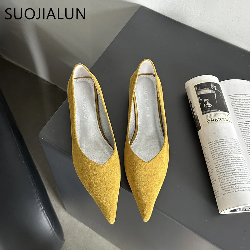 SUOJIALUN Women Pumps Shoes Fashion Pointed Toe Shallow Slip On Ladies Eelgant Dress Pumps Shoes Thin Low Heel Single Shoes