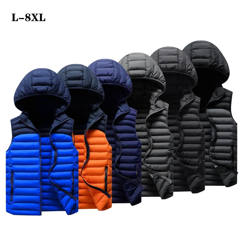 

8xl Winter Men Down Vest Coat Ultralight Sleeveless Puffer Vest Jacket Thin Warm Lightweight Waistcoat Thickening Plus Size