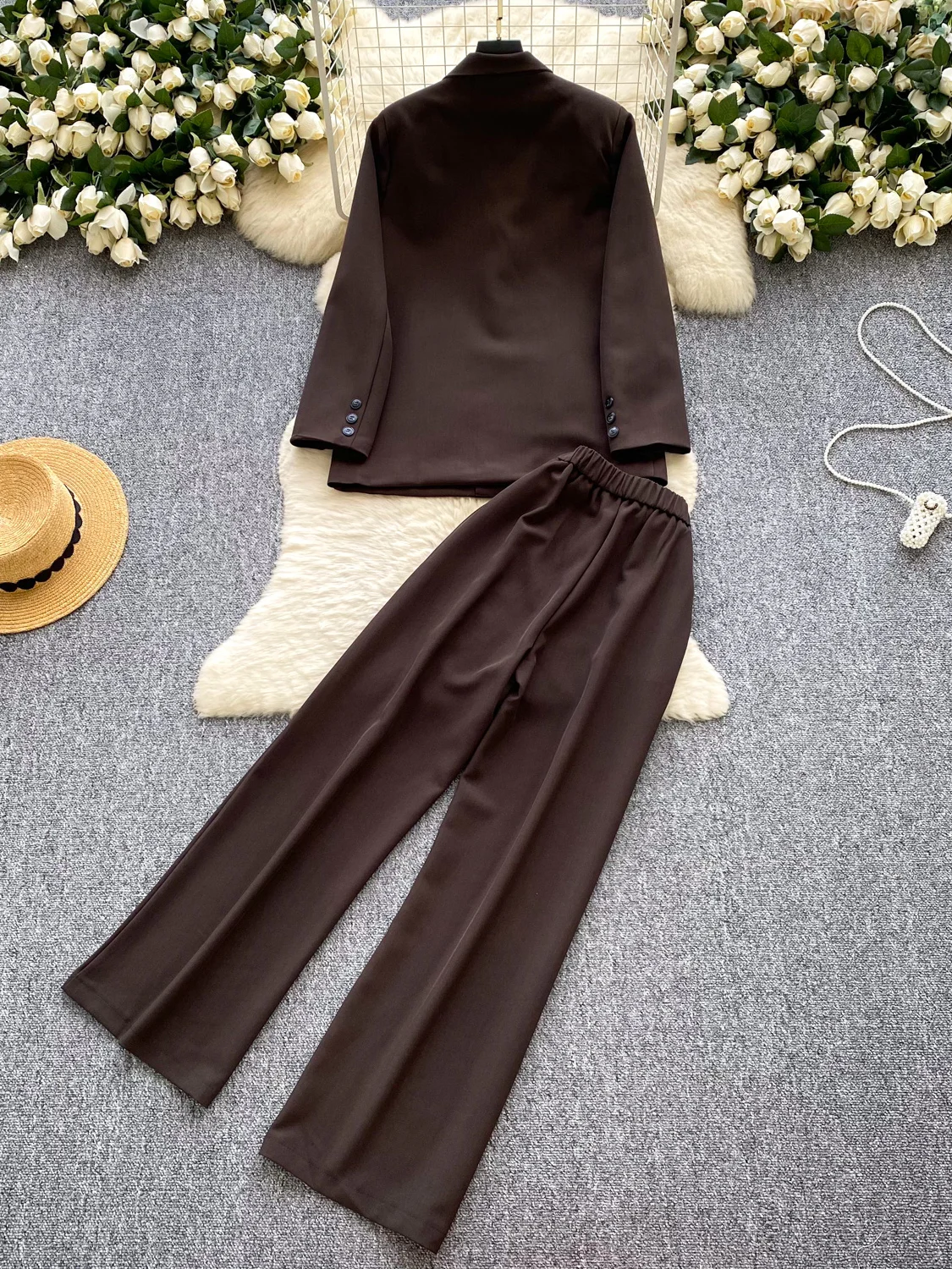 Ele Briti Sle Women's Faion Set High Waist Straight Leg Pants Long Sve Top Autumn Collection Quali Design