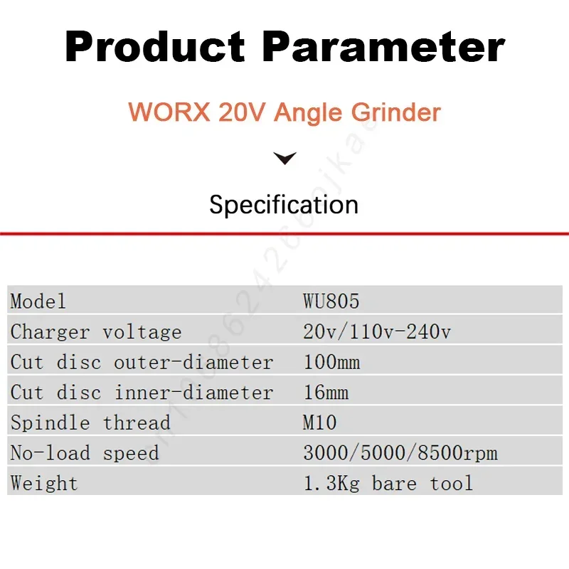 WORX WU805 Cordless Angle Grinder Brushless 20v 100x16mm 8500rpm Adjuastable for Polishing Cutting Sander Share Kress Battery