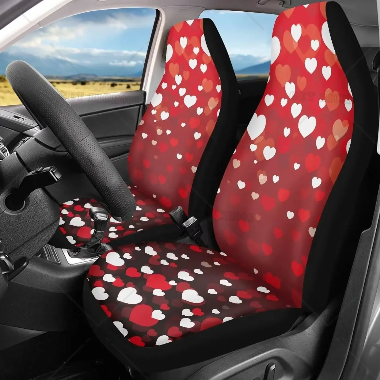 Valentine’s Day Front Car Seat Covers for Women Men Heart Shape Print Automotive Seat Covers Bucket Seat Protector Set of 2