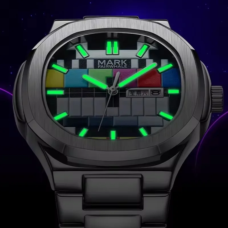 مارك Fairwhale 5210 موضة جديدة ساعة كوارتز رجالية مقاوم للماء التقويم أسبوع ليلة ضوء ريترو التلفزيون الهاتفي ساعة رجالي reloj hombre