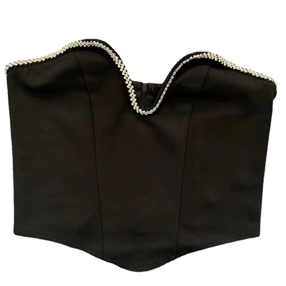 Hot selling nieuwe stijl super sprankelende strass trim tube top V taille broek modieuze forens pak-GZXX1274