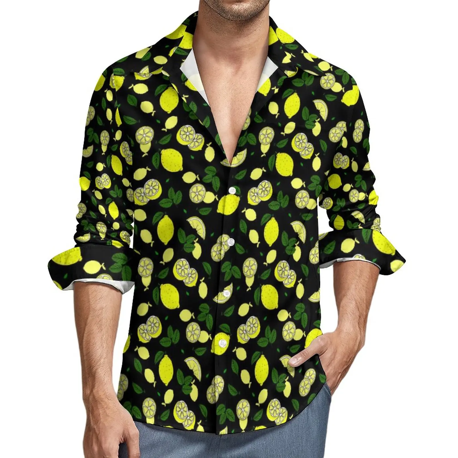 

Рубашка с лимонами, листьями, Осенние повседневные рубашки с принтом фруктов, мужские трендовые блузки с длинным рукавом, дизайн Y2K, женская одежда