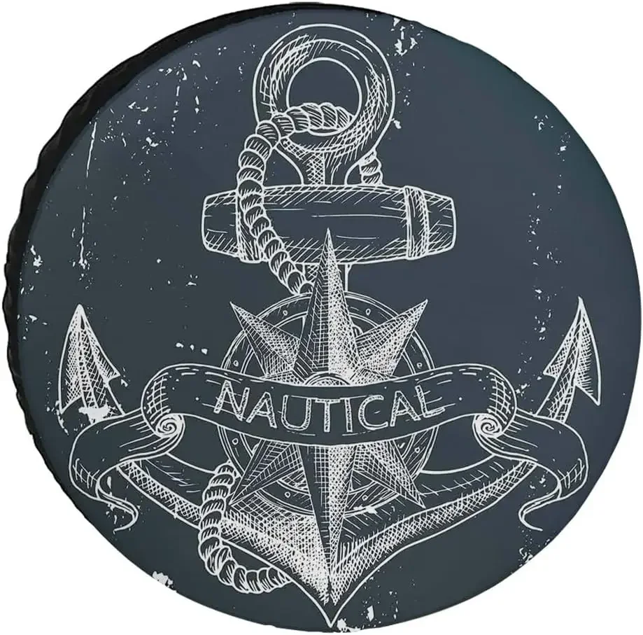 Nautical Anchor  Spare Tire Cover Wheel Protectors Water Dustproof Universal Fit for RV SUV Truck Camper Travel and Many Vehicle