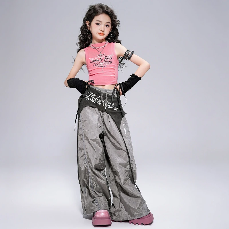 Neue Mädchen Hip Hop Street Dance Kleidung Ärmellose Tops Baggy Hosen Sets Jazz Kostüm Gruppe Bühne Leistung Anzug Konzert Tragen