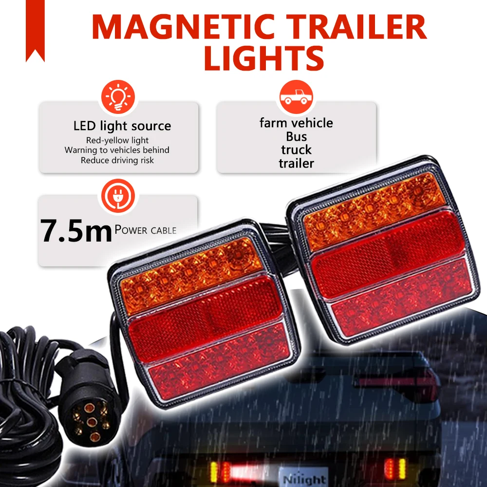 

Eonstime 1 Set 12V 10m 10 LED Trailer Light Kit tail light Trailer Lights License Plate Light Lamp high quality waterproof IP68
