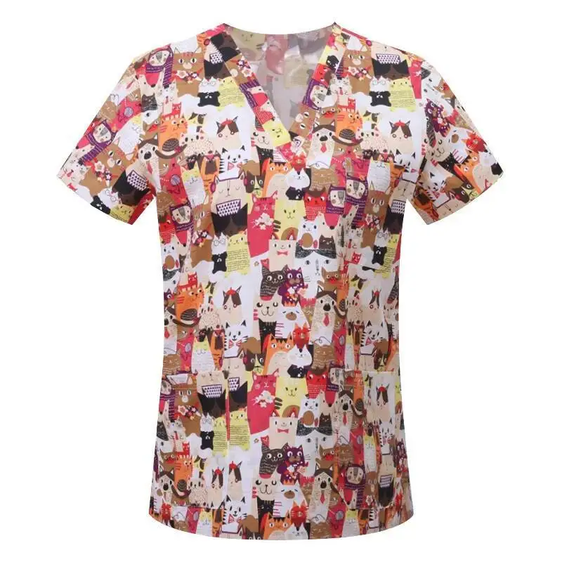 

S-XXL Pet Grooming Doctor Work Clothes 100%Cotton Workwear Men And Women Uniforms Wholesale Printing Scrubs Tops/Shirts