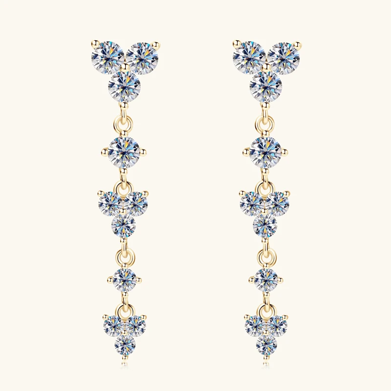 IOGOU Real 925 Sterling Silver Stud Earrings 4mm Moissanite and 3.0mm&2.5mm CZ Long Drop Earrings for Women 2024 Wedding Jewelry