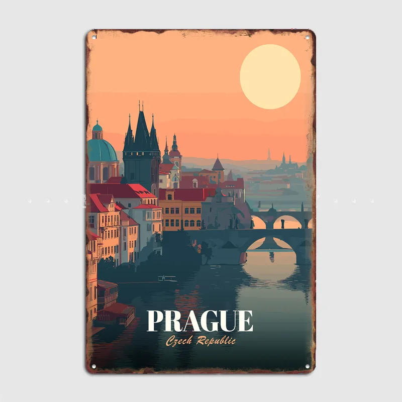 Prague, Czech Republic Travel Poster Metal Sign Room Decor Wall Custom Bedroom Indoor Home Wall Decor Posters Room Decoration