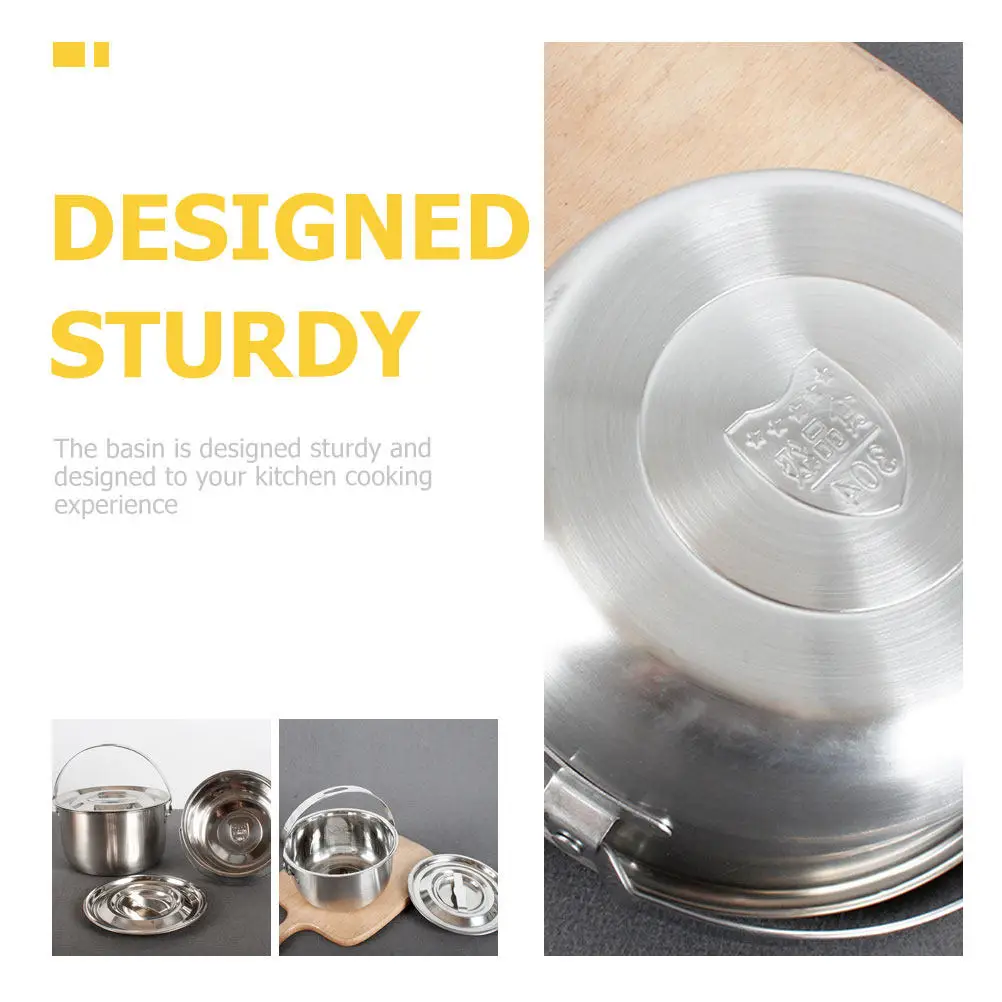 Storage Basin Metal Oil Basin with Handle Lidded Stainless Steel Multi-Use Mixing Container for Kitchen Salad Egg Soup Food