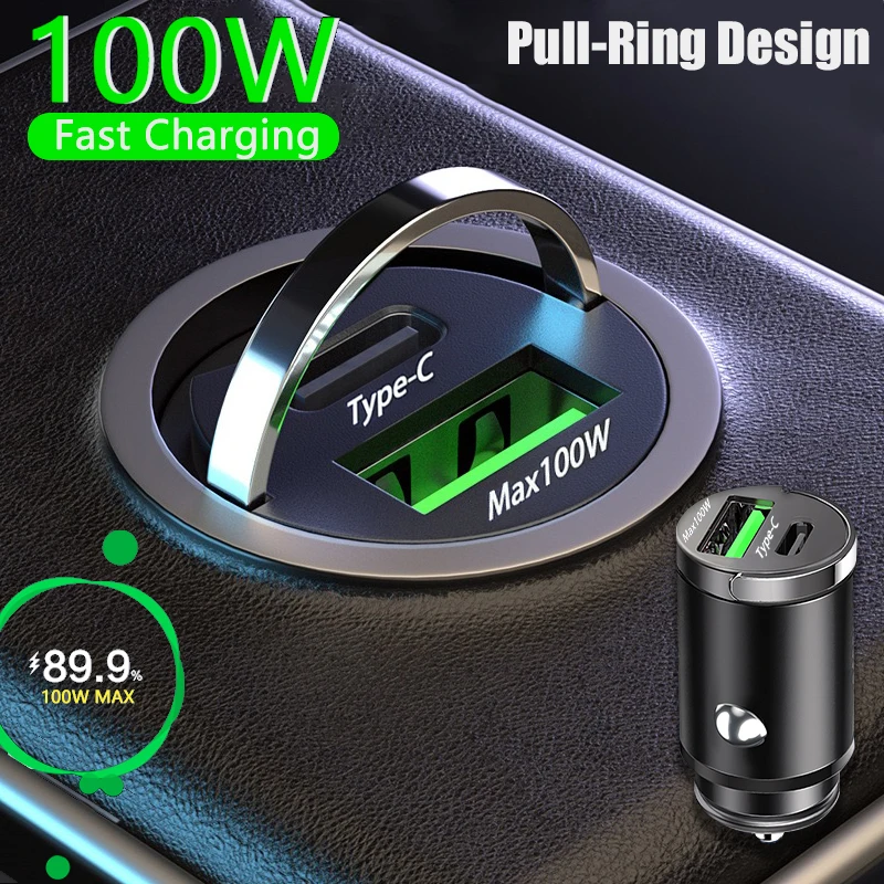 100W Mini Car Charger USB Type C Car Phone Charger Fast Charging for IPhone Quick Charge Adapter for Xiaomi Samsung Huawei