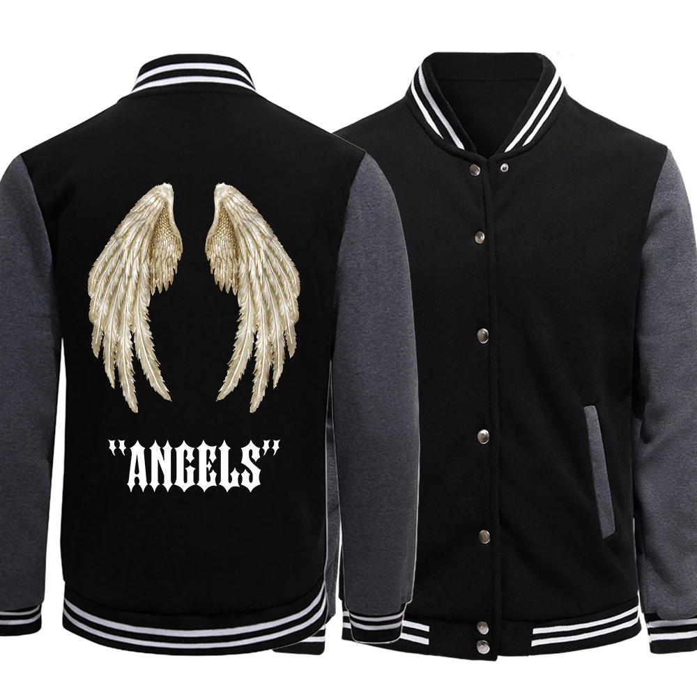 Angels Wings StreetwearHip Hop Printed Fleece Coat Japan Anime Tracksuit Men Bomber Jacket Winter Streetwear Harajuku Couple